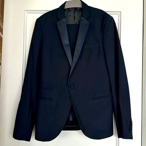 TopMan Navy Blue Satin Tuxedo Jacket & Pants